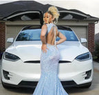 Blue Sparkly Evening Dress Long Mermaid Prom Dress Y1647