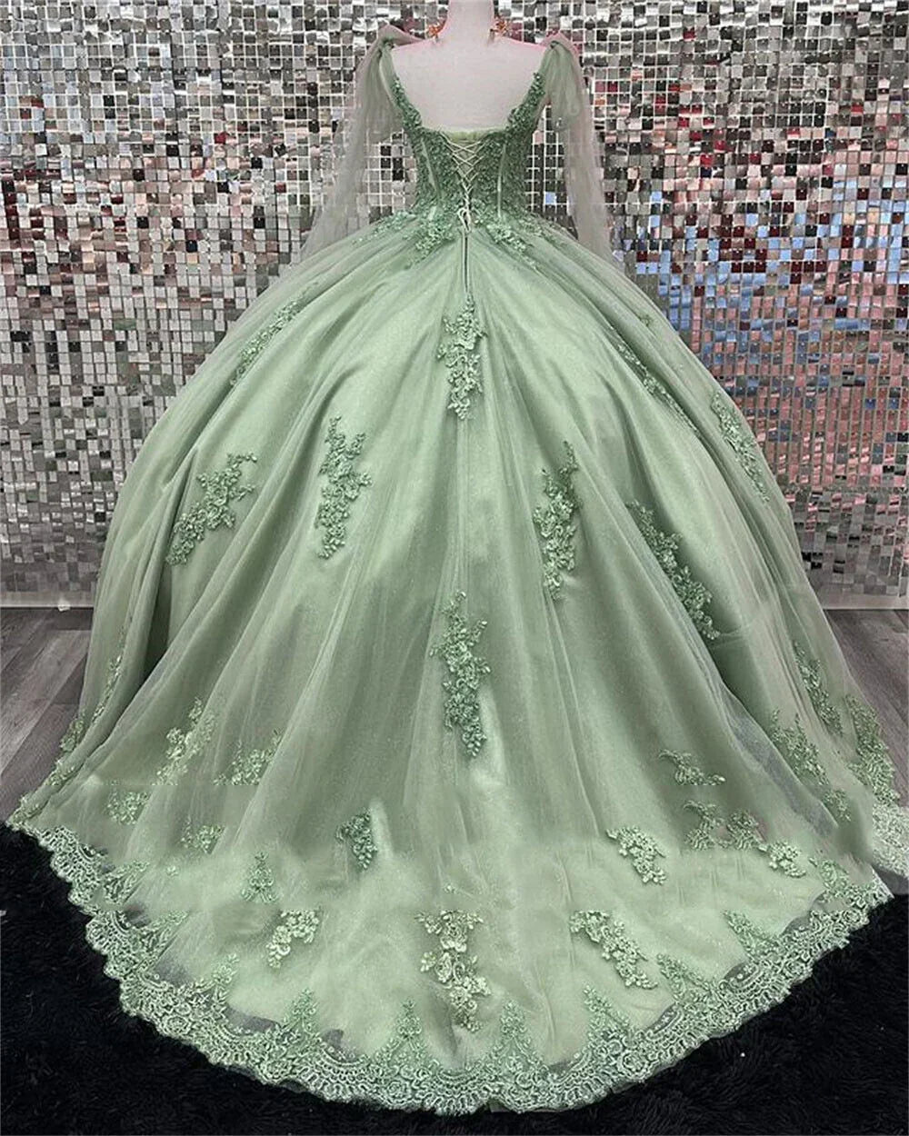 Sage Green Quinceanera Dresses,Lace Sweet 16 Dresses Appliques,Sage Green Ball Gown  Y2263