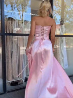 Pink Strapless Beaded Satin Formal Mermaid Prom Evening Dress Y7866