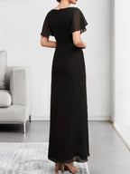 A-line Scoop Ankle-Length Chiffon Mother of the Bride Dress With Beading Pleated