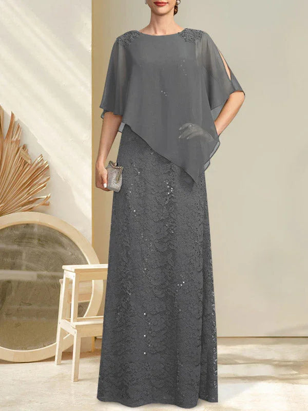 Sheath/Column Scoop Floor-Length Chiffon Lace Mother of the Bride Dress With Sequins Beading