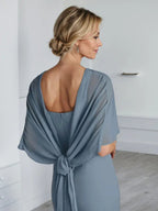 Sheath Scoop Floor-Length Chiffon Mother of the Bride Dress With Cascading Ruffles