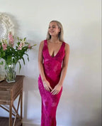 Elegant Deep V Neck Print Floral Evening Dress Prom Gown Y4548