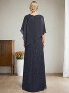 Sheath/Column Scoop Floor-Length Chiffon Lace Mother of the Bride Dress With Sequins Beading