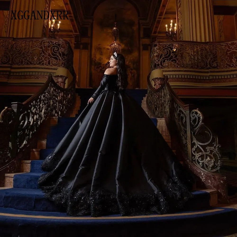 Customized Long Sleeves Black Ball Gown Quinceanera Dress 2026 Bead Two Pieces Sweet 16 Dress Birthday Party Vestidos De XV Años