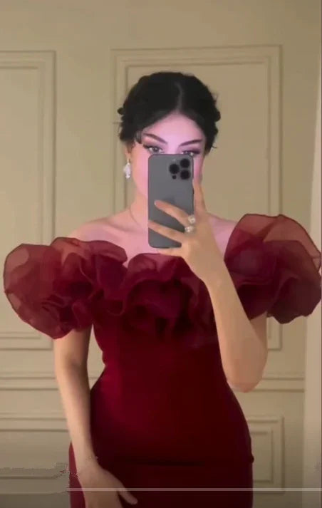 Burgundy Off The Shoulder Evening Dress Sheath Long Party Prom Dress Y7670