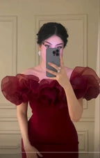 Burgundy Off The Shoulder Evening Dress Sheath Long Party Prom Dress Y7670