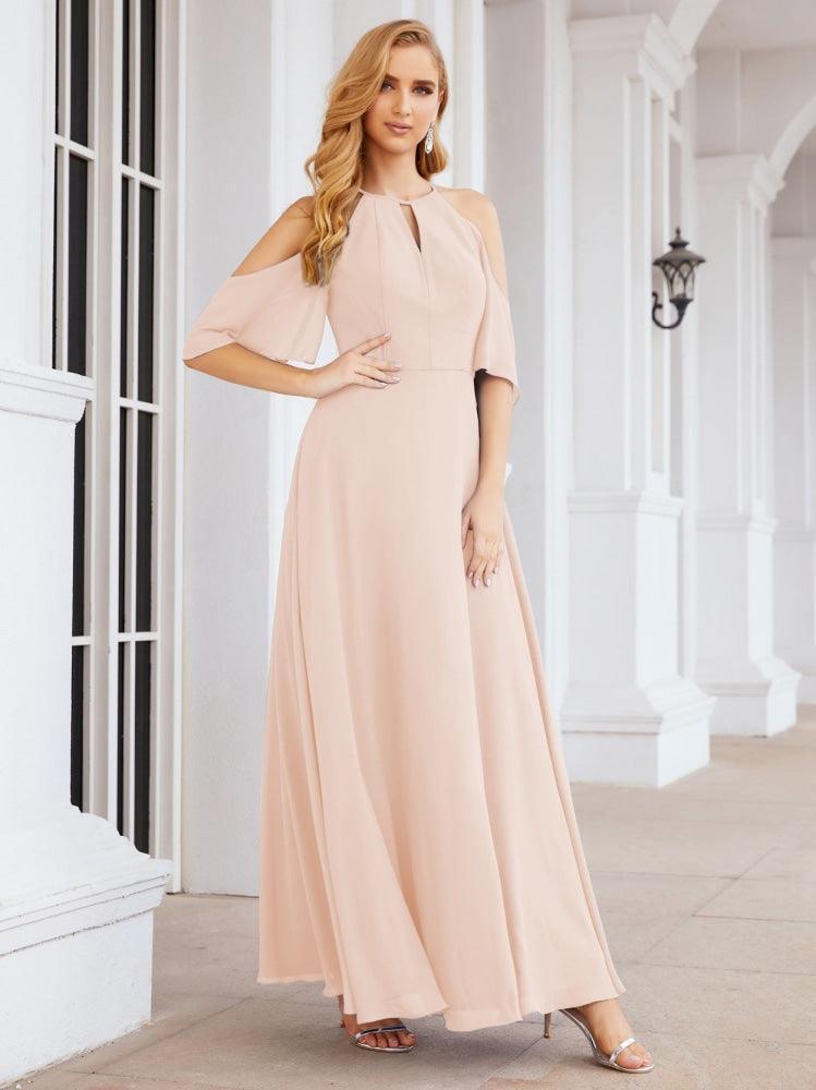 Cold Shoulder Bridesmaid Dresses A-Line Long Formal Evening Gowns 28074