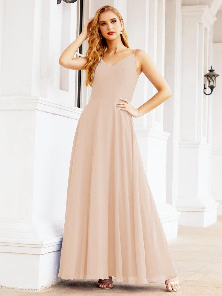 Spaghetti Strap Bridesmaid Dresses V Neck Butterfly Back Fromal Evening Party Prom Gown 28036
