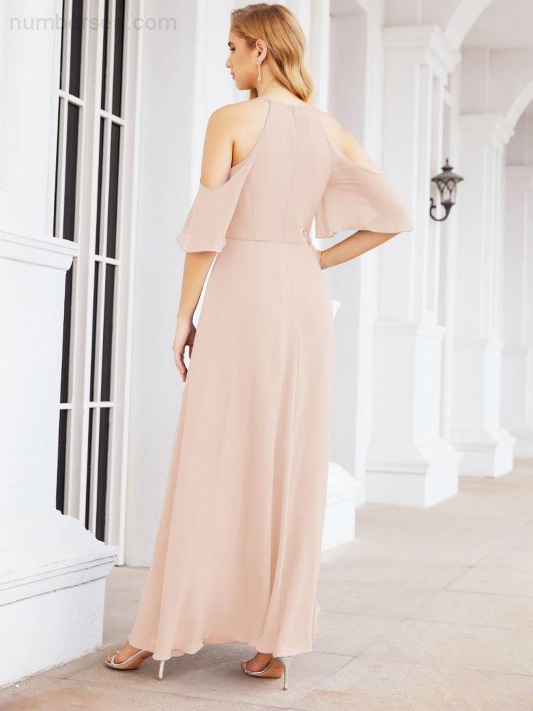 Cold Shoulder Bridesmaid Dresses A-Line Long Formal Evening Gowns 28074