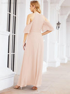Cold Shoulder Bridesmaid Dresses A-Line Long Formal Evening Gowns 28074