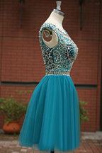 Green Beaded Tulle Scoop Neckline A Line Homecoming Dresses for Girls
