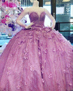 Luxurious Beaded Ball Gown With Flowers Quinceanera Dress Y811