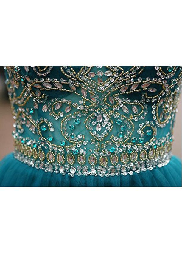 Green Beaded Tulle Scoop Neckline A Line Homecoming Dresses for Girls