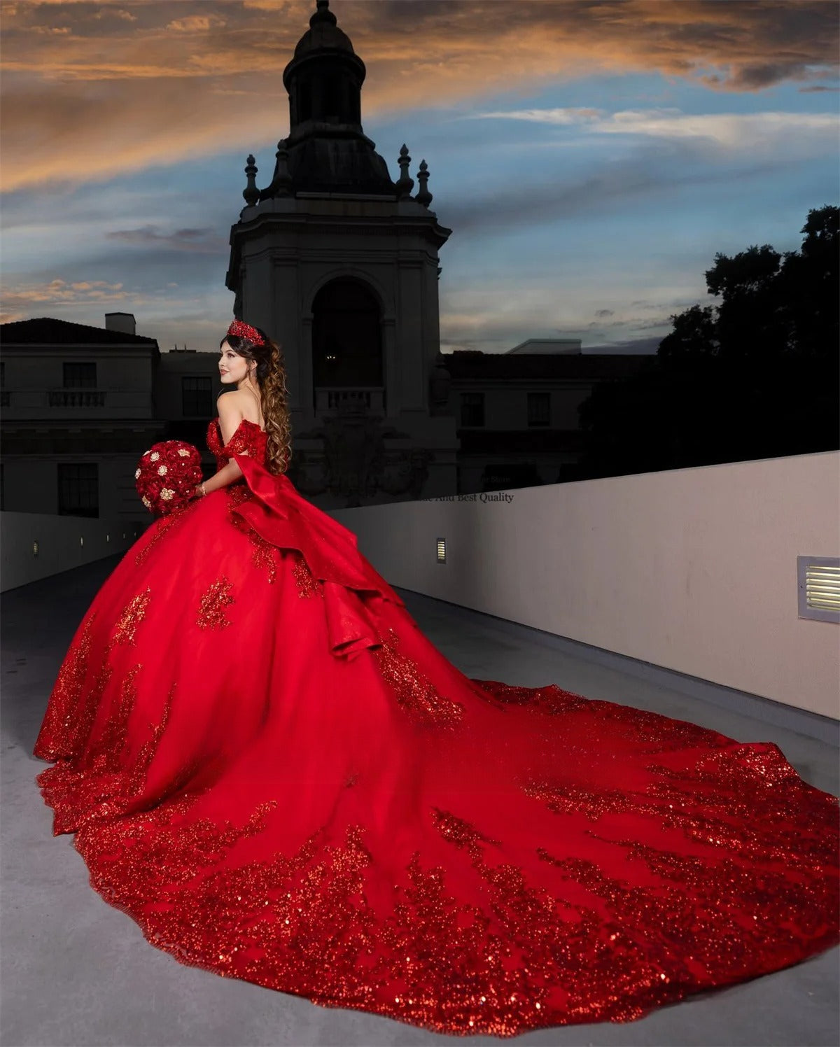 Ball Gown Quinceanera Dress Lace Applique Sequins Mexican Sweet 16 Dress Off Shoulder With Bow Vestidos De 15 Años Customized