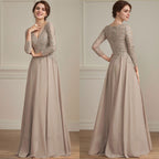 A-line V-Neck Floor-Length Lace Chiffon Mother of the Bride Dress With Sequins