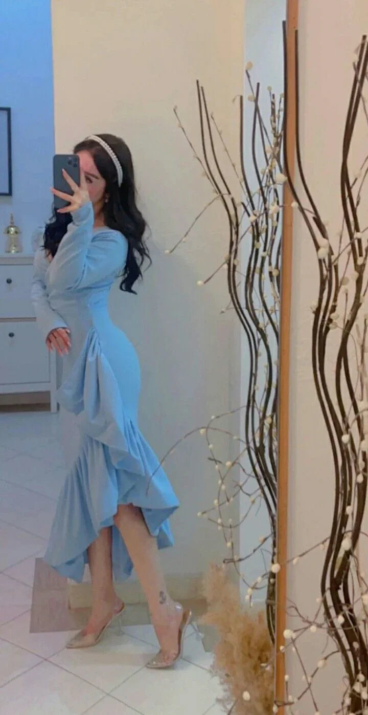 Elegant Blue V Neck Mermaid Prom Dress Formal Evening Gown Y8181