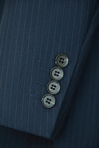 Double Breasted Pinstripe Navy Wool Suit Tailored For Groom And Business