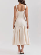 Graceful Square Neck Wide Strap Drop Waist Midi Dress