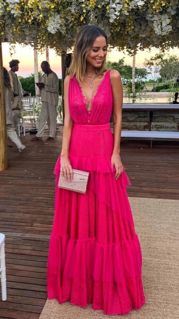 Elegant Hot Pink A-line Evening Dress Hot Pink Formal Dress Y5337