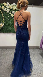Glitter Mermaid Prom Dress With Lace-up Back Sparkly Evening Dress Y5223