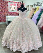 Sparkly Pink Off The Shoulder Ball Gown,Pink Princess Dress,Pink Sweet 16 Dress  Y2342