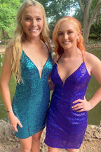 Bodycon Deep V-Neck Sequins Homecoming Dress