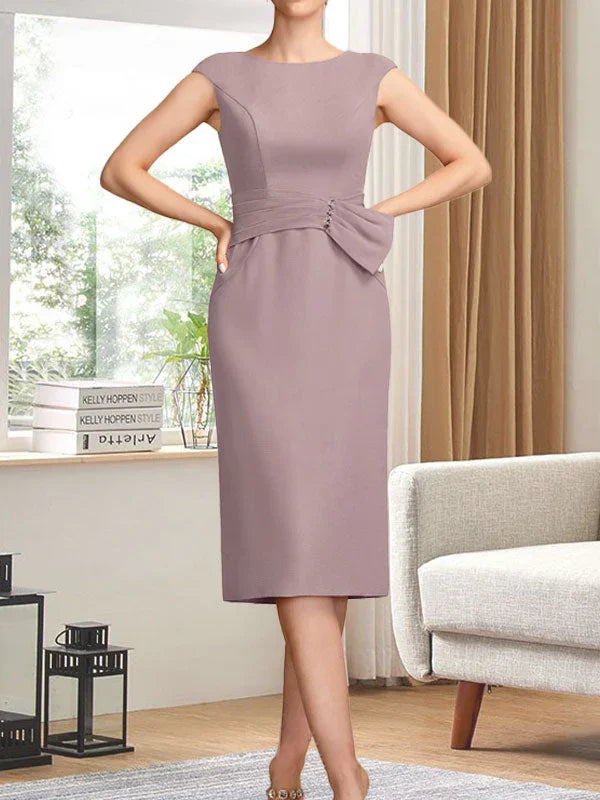 Sheath/Column Scoop Knee-Length Chiffon Mother of the Bride Dress With Pleated Sequins