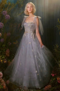 Gray Blue Tulle Appliques A Line Evening Dress Prom Dress Y8341