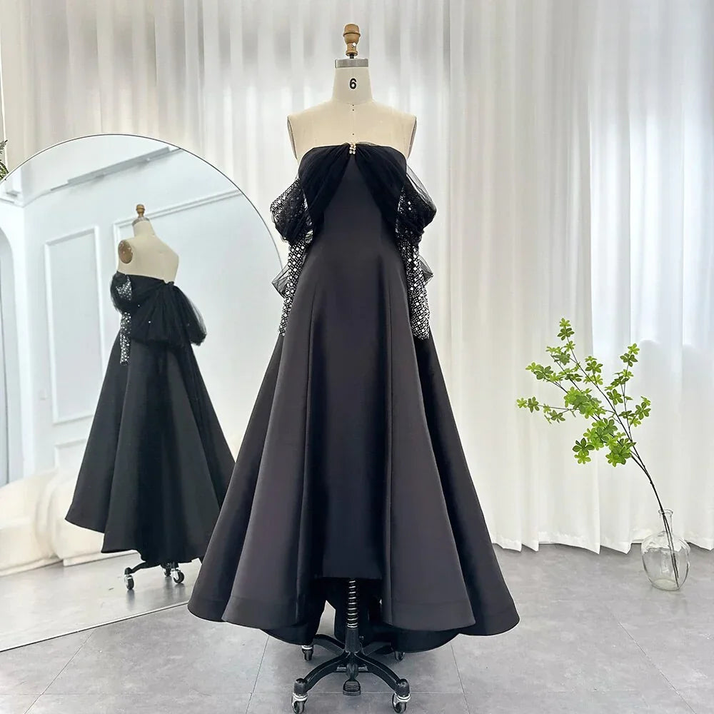 Luxury Dubai Evening Dresses for Women Wedding Party Black Long Sleeve Gala Prom Dress Y4621