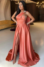 Front Split One Shoulder Long Mermaid Prom Dress With Beadings