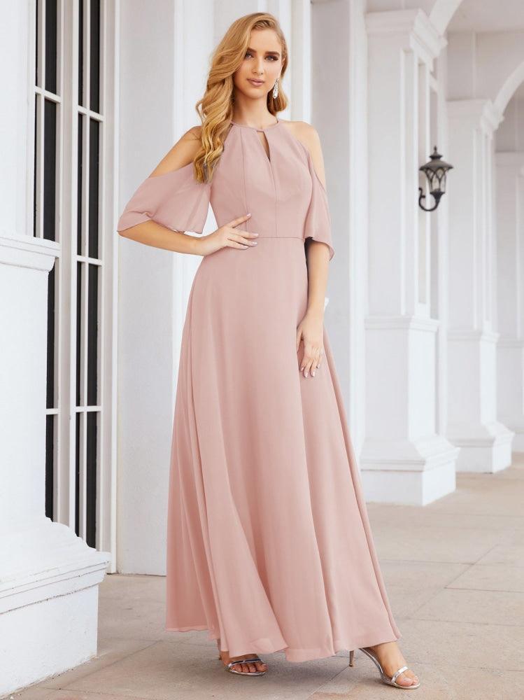 Cold Shoulder Bridesmaid Dresses A-Line Long Formal Evening Gowns 28074