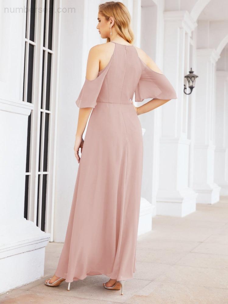 Cold Shoulder Bridesmaid Dresses A-Line Long Formal Evening Gowns 28074