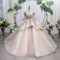 Pink Sweetheart Layer Prom Dress Customize Quinceanera Dress Full Sleeves Tulle Off-Shoulder Dress Coming of Age Ceremony Dress