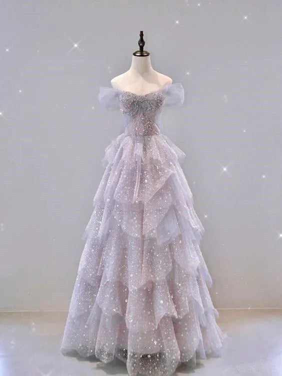 Gorgeous Ball Gown Off The Shoulder Tulle Prom Dress Evening Dress Y7580