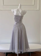 Classy Purple Sequins Tulle Beaded Tassel Prom Dress A Line Evening Dress Y8586