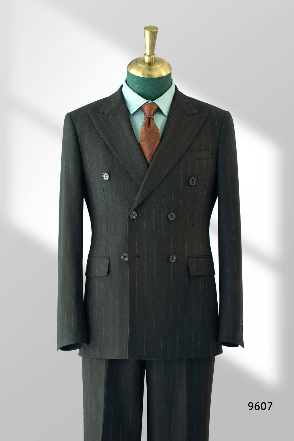 Double Breasted Charcoal Pinstripe Wool Suit For Formal Groom And Business