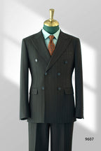Double Breasted Charcoal Pinstripe Wool Suit For Formal Groom And Business