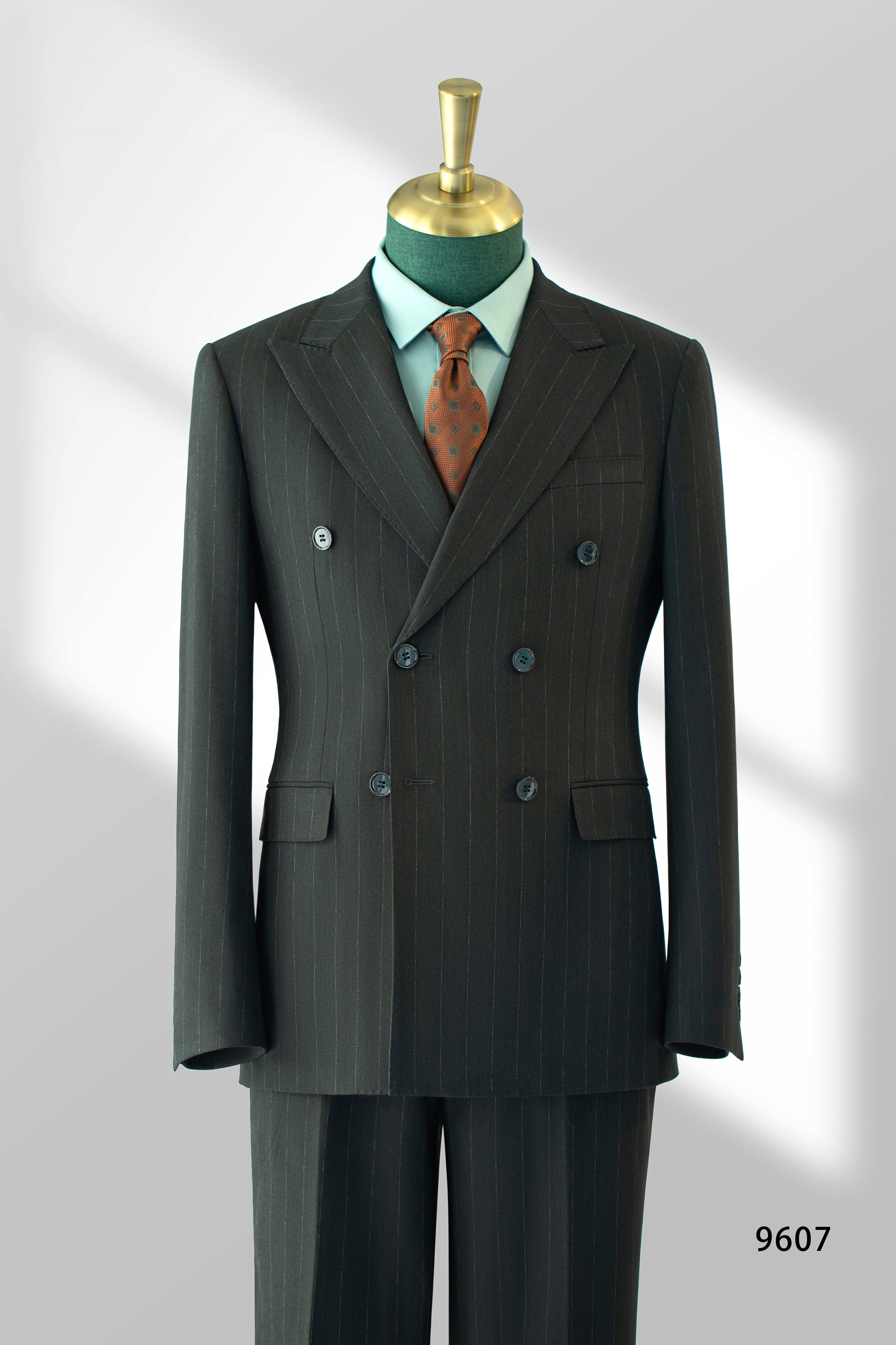 Double Breasted Charcoal Pinstripe Wool Suit For Formal Groom And Business