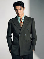 Double Breasted Charcoal Pinstripe Wool Suit For Formal Groom And Business