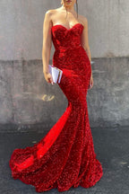 Elegant Sequined Sweetheart Mermaid Long Prom Dress with Ruffle