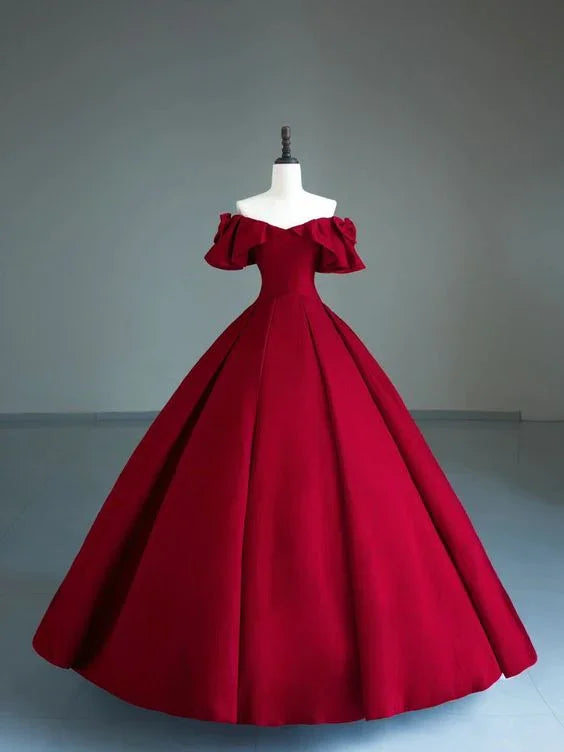 Dark Red Off The Shoulder Ball Gown,Sweet 15 Dress Y6962