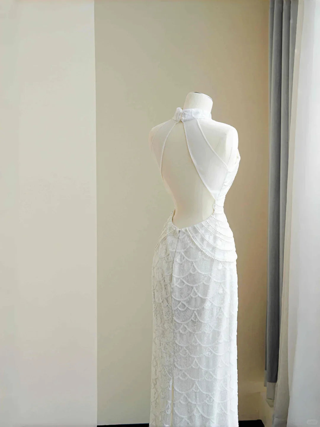 Classy White  Sequins Pearls Chain Sheath Long Prom Dress Evening Dress Y8670