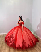 Glamorous Red Off The Shoulder Ball Gown,Red Sweet 16 Dress,Princess Dress  Y5330