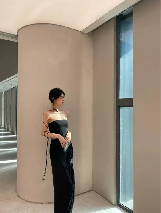 Black Simple Prom Dress Sexy Evening Dress Y1343