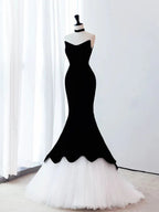 Black Mermaid Velvet Tulle Long Prom Dress Evening Dress Y4678