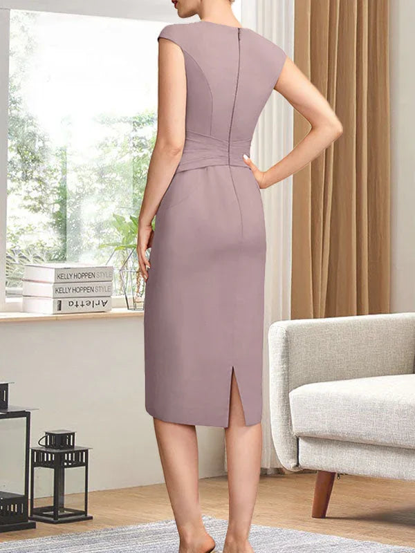 Sheath/Column Scoop Knee-Length Chiffon Mother of the Bride Dress With Pleated Sequins