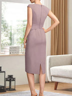 Sheath/Column Scoop Knee-Length Chiffon Mother of the Bride Dress With Pleated Sequins