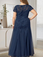 Dark Navy Mermaid Scoop Sequins Tulle Dress