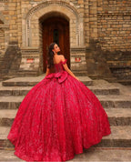 Elegant Off Shoulder Applique Quinceanera Dress 2025 Charming Short Sleeve Party Dress Shiny 3D Flower Party Gown 16 Customized